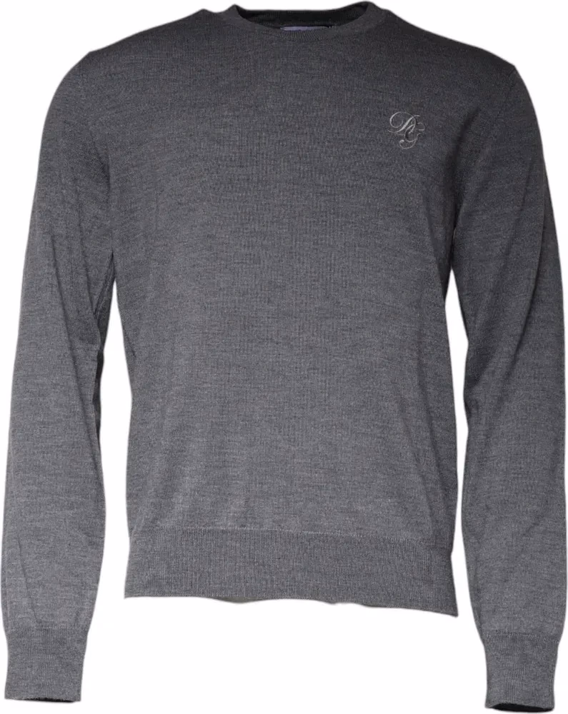 Dark Gray Wool Crew Neck Pullover Sweater
