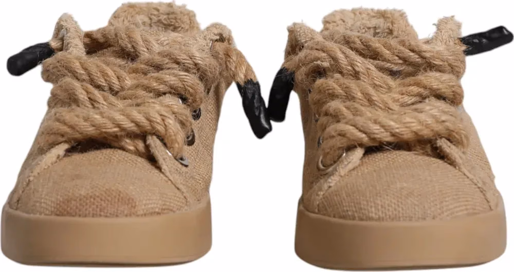 Brown Jute Fabric Low Top Men Sneakers Shoes
