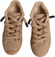 Brown Jute Fabric Low Top Men Sneakers Shoes 2