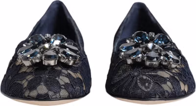 Blue Taormina Lace Crystals Flats Shoes