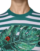 White Green Stripe Leaf Crew Neck T-shirt 4