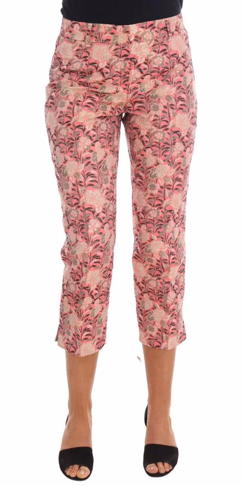 Pink Floral Brocade Capri Pants