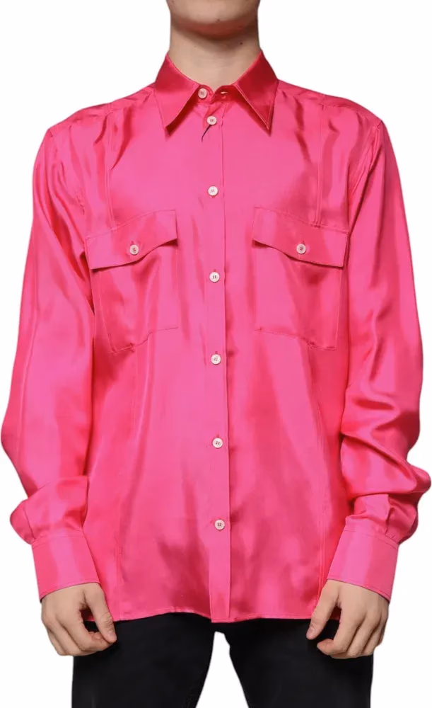 Pink Silk Collared Button Down Men Shirt