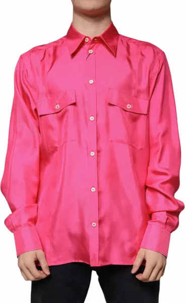 Pink Silk Collared Button Down Men Shirt