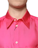 Pink Silk Collared Button Down Men Shirt 4