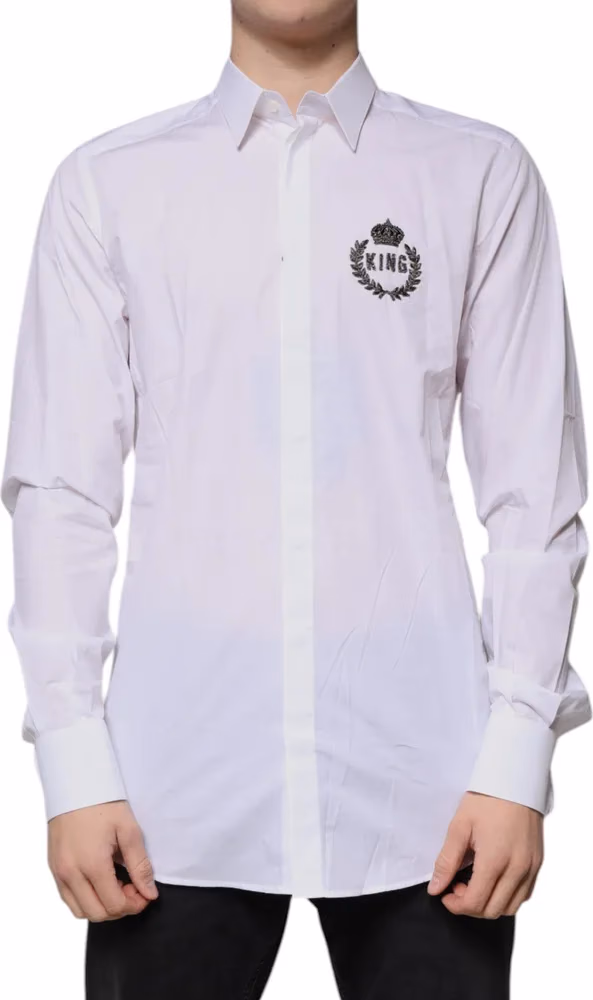 White Cotton Logo Formal Men GOLD Dress Shirt