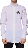 White Cotton Logo Formal Men GOLD Dress Shirt 1