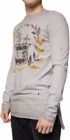 Gray Printed Cotton Crewneck Pullover Sweater 2