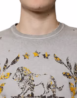 Gray Printed Cotton Crewneck Pullover Sweater 4