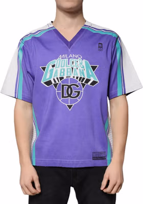 Purple Logo Jersey Cotton V-neck T-shirt