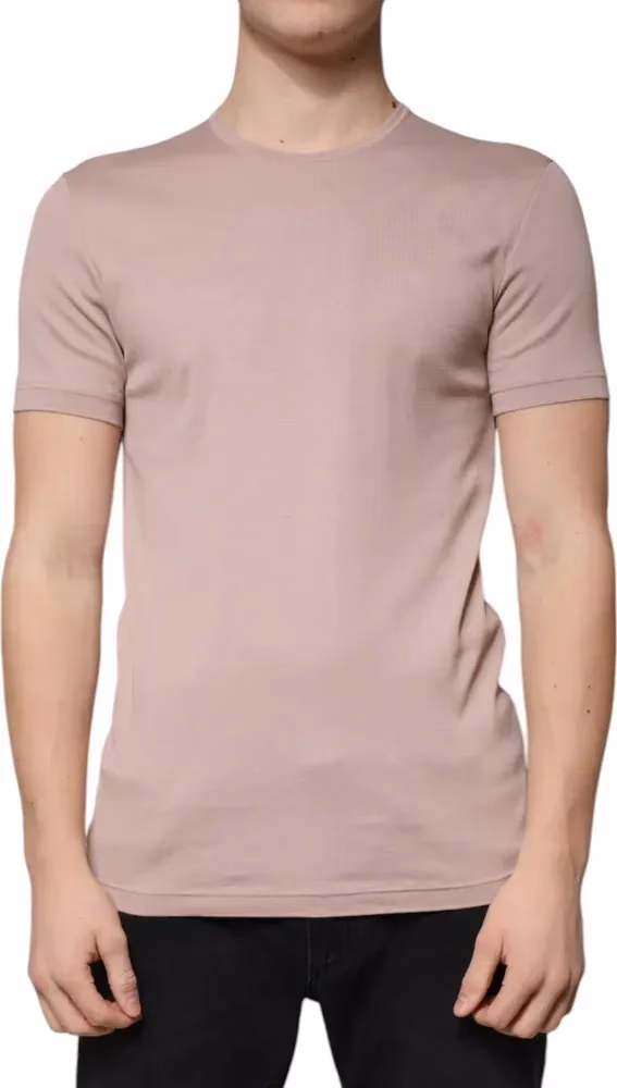 Brown Cotton Short Sleeves Round Neck T-shirt