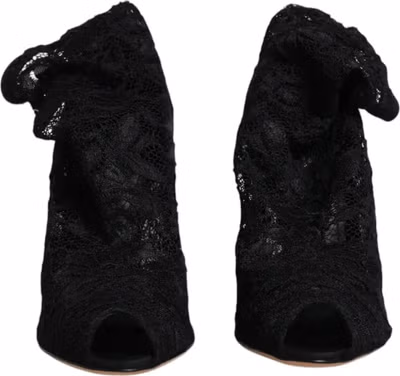 Black Lace Stretch Heels Mid Calf Boots Shoes