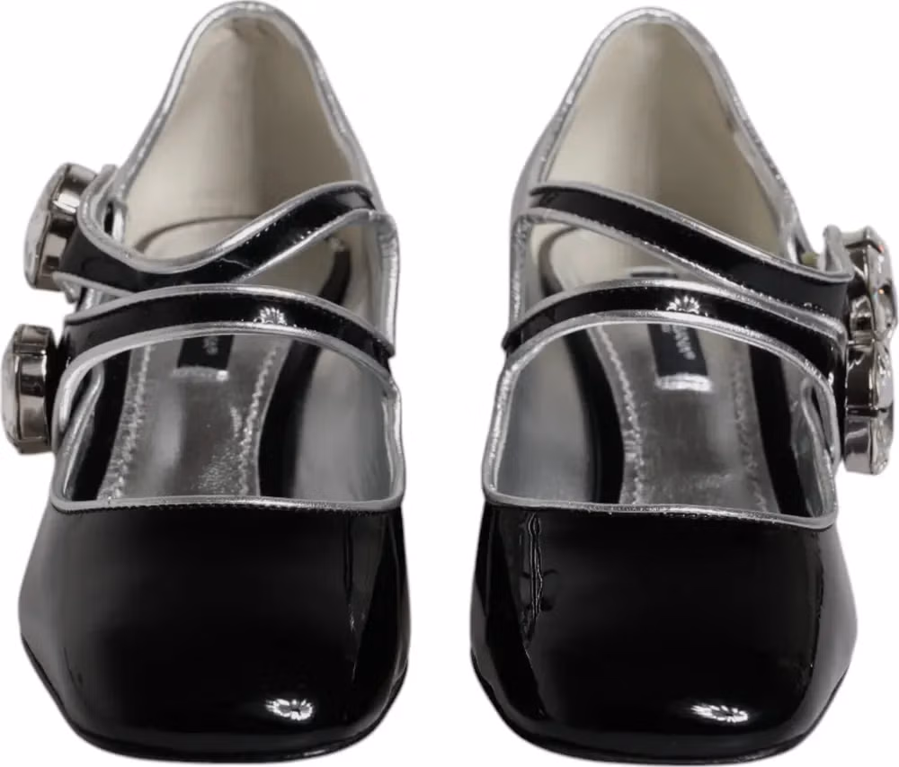 Black Patent Leather Crystal Mary Jane Pumps Shoes