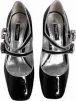Black Patent Leather Crystal Mary Jane Pumps Shoes 2