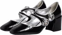 Black Patent Leather Crystal Mary Jane Pumps Shoes 3