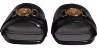 Black Leather Logo Plaque Slip On Slides Flats Shoes 1