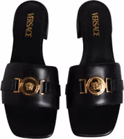 Black Leather Logo Plaque Slip On Slides Flats Shoes 2