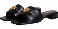Black Leather Logo Plaque Slip On Slides Flats Shoes 3