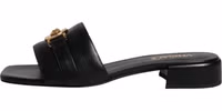 Black Leather Logo Plaque Slip On Slides Flats Shoes 5