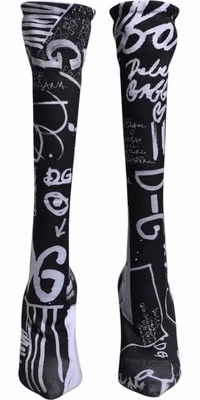 Black Logo Stretch Heels High Boots Shoes