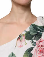 White Floral Silk One Shoulder Midi Dress 4