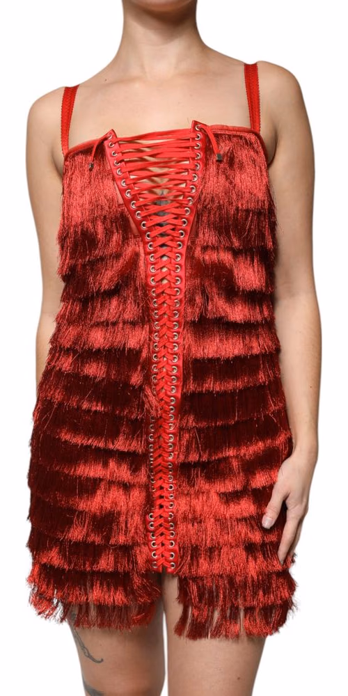 Red Lace Tassel Sleeveless Sheath Mini Dress