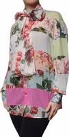 Multicolor Floral Patchwork Ascot Collar Top 2