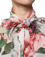 Multicolor Floral Patchwork Ascot Collar Top 4