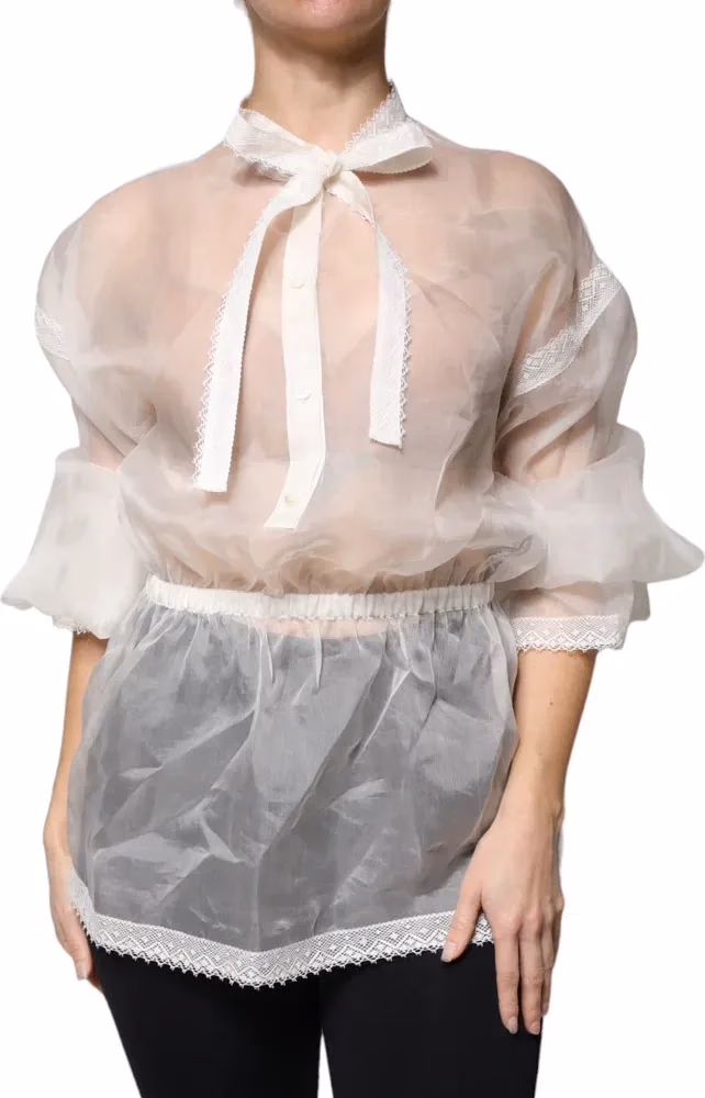 White Ascot Collar Long Sleeves Blouse Top