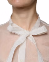 White Ascot Collar Long Sleeves Blouse Top 4