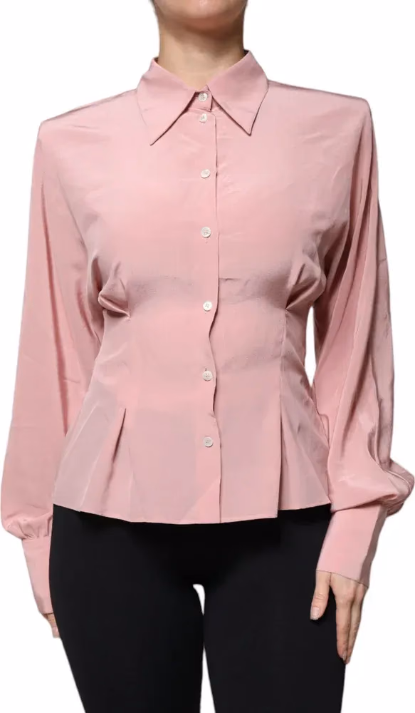Pink Cotton Long Sleeves Collared Blouse Top