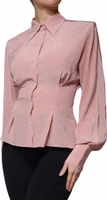 Pink Cotton Long Sleeves Collared Blouse Top 2