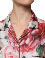 White Peony Silk Long Sleeves Collared Blouse Top 4