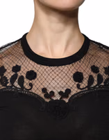 Black Floral Lace Short Sleeves Blouse Top 4