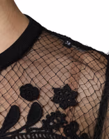 Black Floral Lace Short Sleeves Blouse Top 5