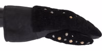 Black Leather Shearling Studded Gloves 1