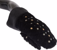 Black Leather Shearling Studded Gloves 3