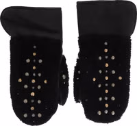 Black Leather Shearling Studded Gloves 4