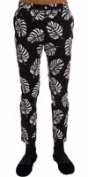 White Black Leaf Cotton Stretch Slim Pants 1
