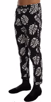 White Black Leaf Cotton Stretch Slim Pants 2