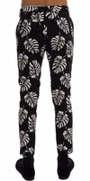 White Black Leaf Cotton Stretch Slim Pants 3