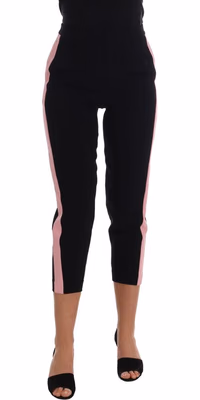 Black Stretch Pink Stripes Capri Pants