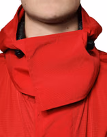 Red Nylon Hooded Men Full Zip Parka Jacket 4