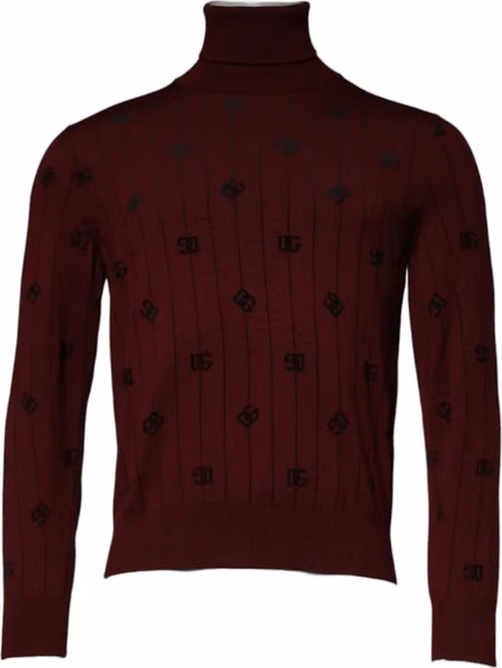 Maroon Monogram Turtleneck Pullover Sweater