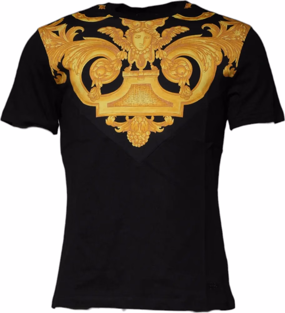 Black Medusa Print Cotton Crew Neck T-shirt