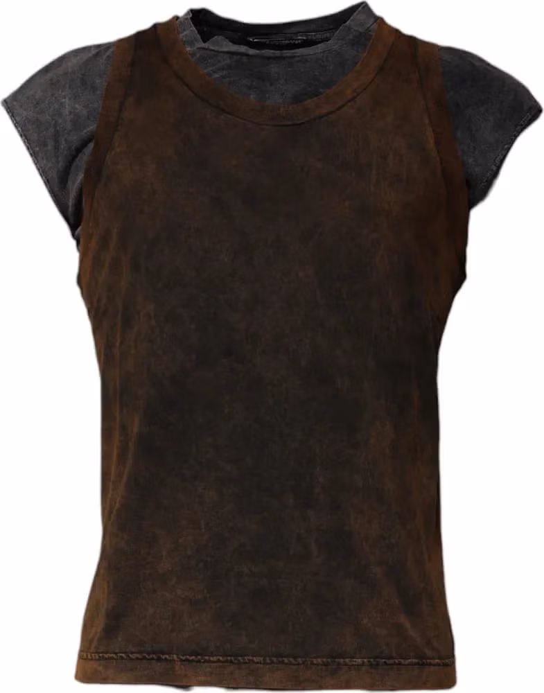 Brown Cotton Round Neck Sleeveless T-shirt