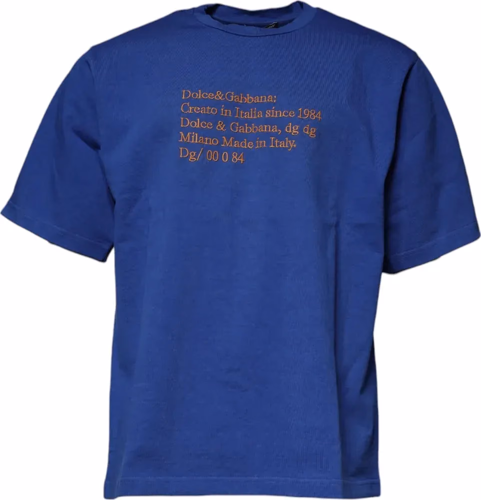 Blue Graphic Print Cotton Crew Neck T-shirt
