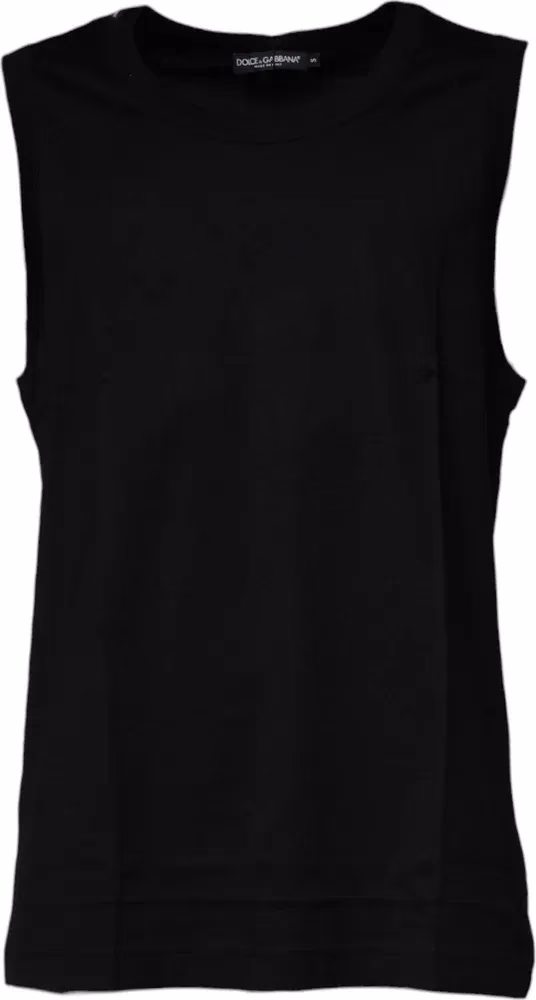 Black Cotton Round Neck Sleeveless T-shirt