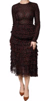 Black Red Polka Dot Silk Layered Midi Dress 1