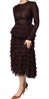 Black Red Polka Dot Silk Layered Midi Dress 2